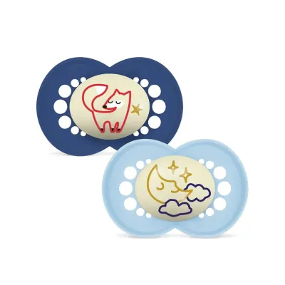 MAM Silicone Pacifiers Pair Size 6+ (Glow in the Dark) Blue/Light Blue Night
