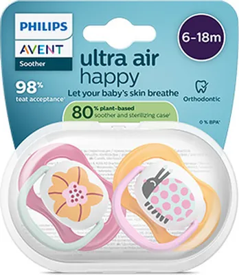 Philips Avent ألترا إير 6-18 نباتي (Plant-based) فراشة - خنفساء وردي - برتقالي